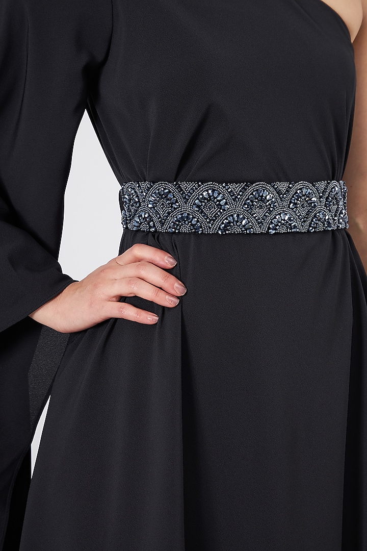 Black Moss Crepe One-Shoulder Summer Dress by Aakaar at Pernia's Pop Up Shop