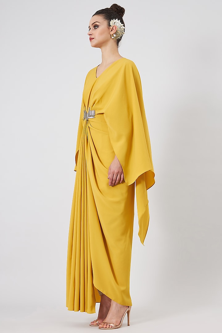 Yellow Moss Crepe Maxi Summer Dress by Aakaar at Pernia's Pop Up Shop