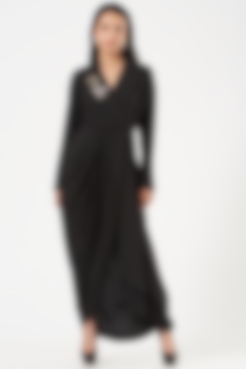 Black Draped Embroidered Dress by Aakaar