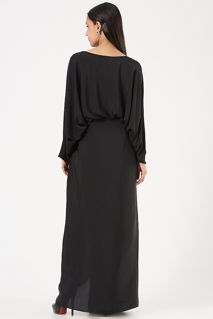 Black Amira Silk Crepe Draped Summer Dress by Aakaar at Pernia's Pop Up Shop