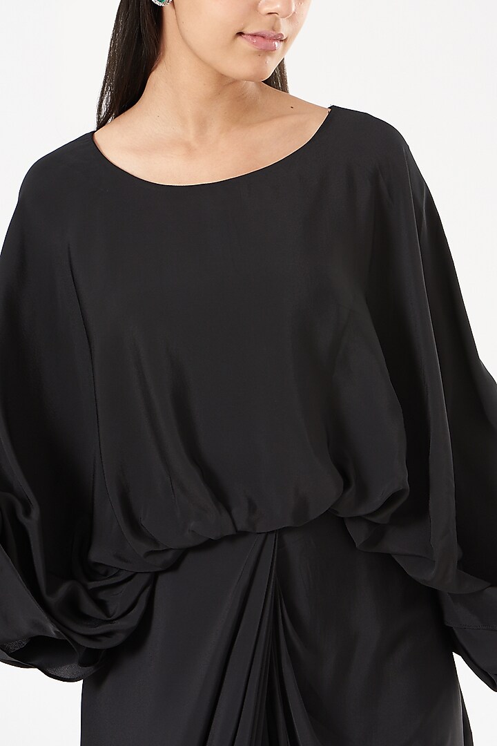 Black Amira Silk Crepe Draped Summer Dress by Aakaar at Pernia's Pop Up Shop