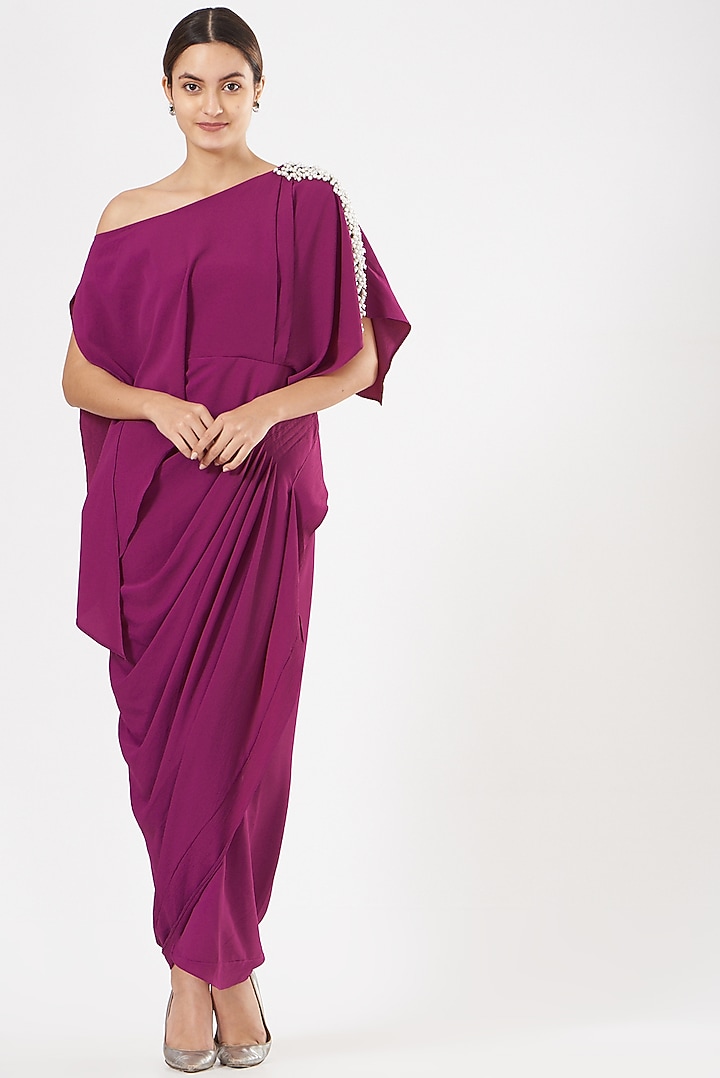 Fuchsia Moss Crepe Maxi Summer Dress by Aakaar at Pernia's Pop Up Shop