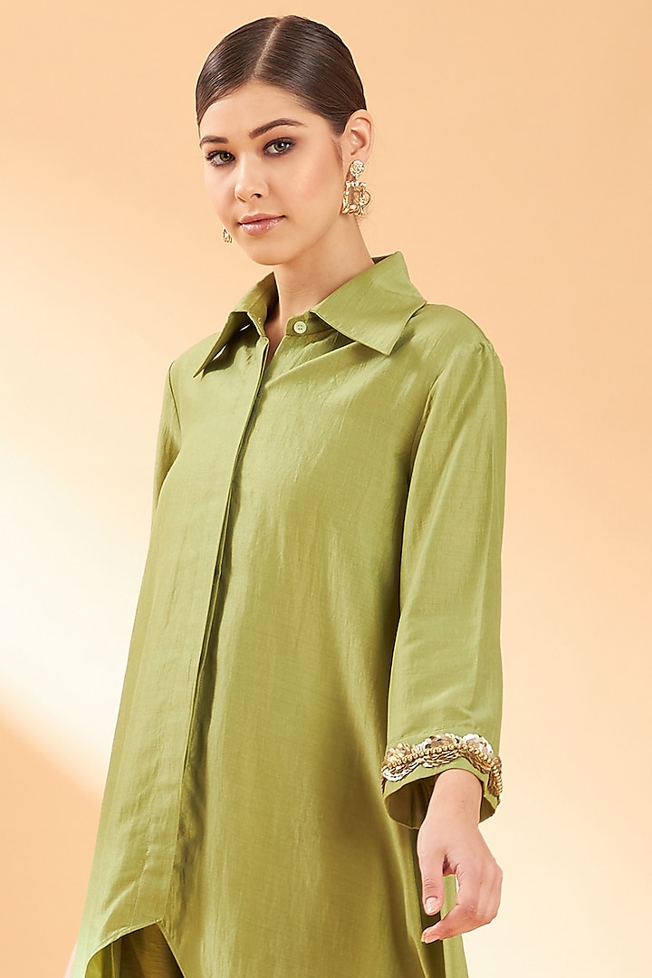 Lime Green Cotton Silk Co-Ord Set by Aakaar at Pernia's Pop Up Shop