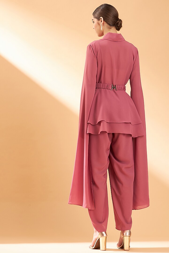 Pink Moss Crepe Co-Ord Set With Belt by Aakaar at Pernia's Pop Up Shop