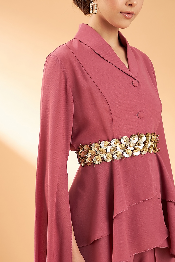 Pink Moss Crepe Co-Ord Set With Belt by Aakaar at Pernia's Pop Up Shop