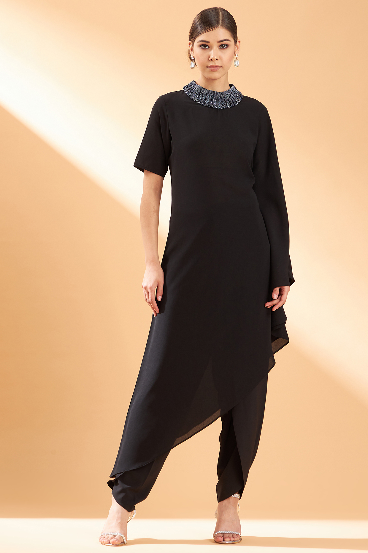 Black Moss Crepe Tunic Set by Aakaar at Pernia's Pop Up Shop