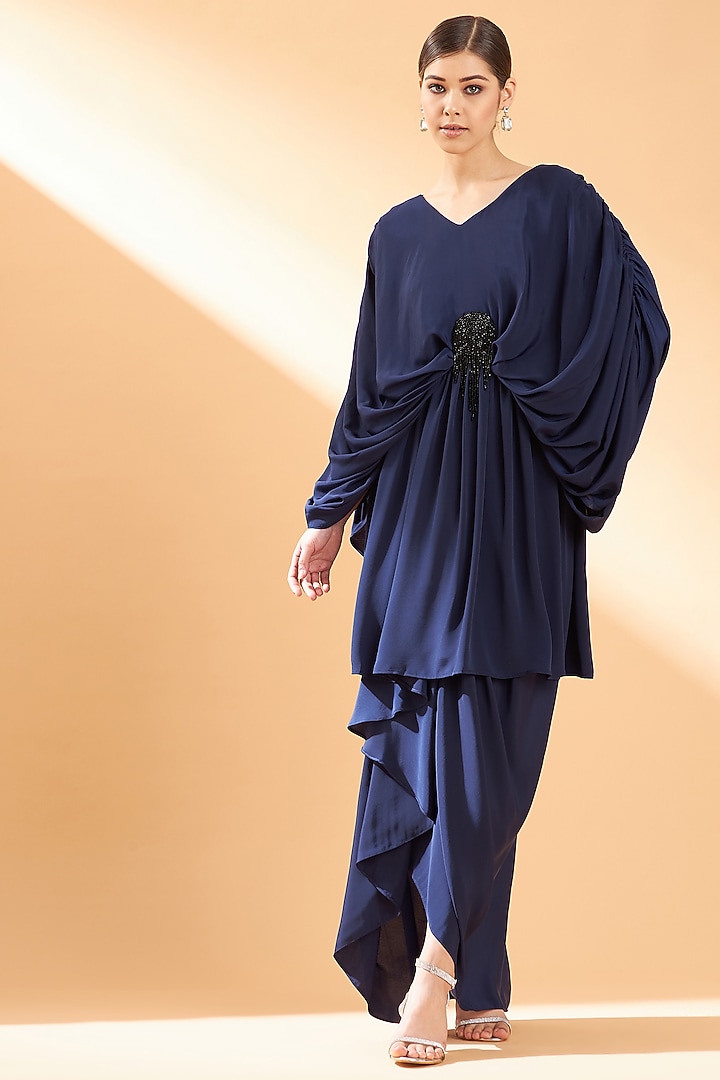 Navy Blue Crepe Co-Ord Set by Aakaar at Pernia's Pop Up Shop