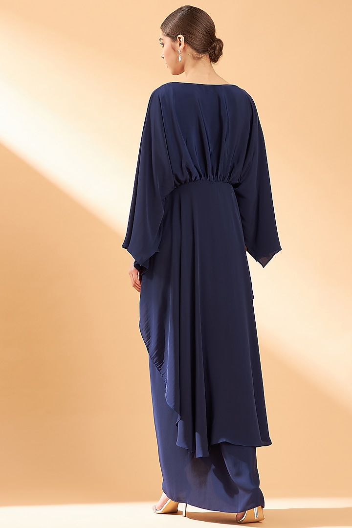 Navy Blue Silk Crepe Co-Ord Set by Aakaar at Pernia's Pop Up Shop