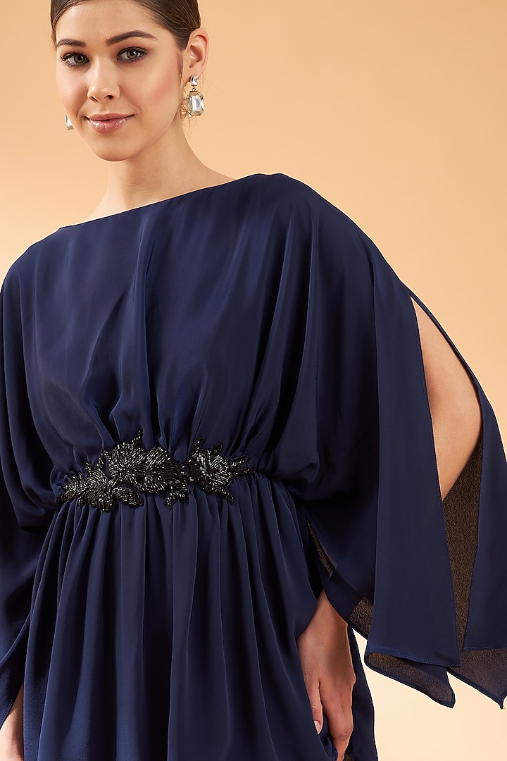 Navy Blue Silk Crepe Co-Ord Set by Aakaar at Pernia's Pop Up Shop