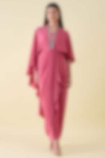 Pink Silk Crepe Metallic Embellished Draped Summer Dress by Aakaar at Pernia's Pop Up Shop