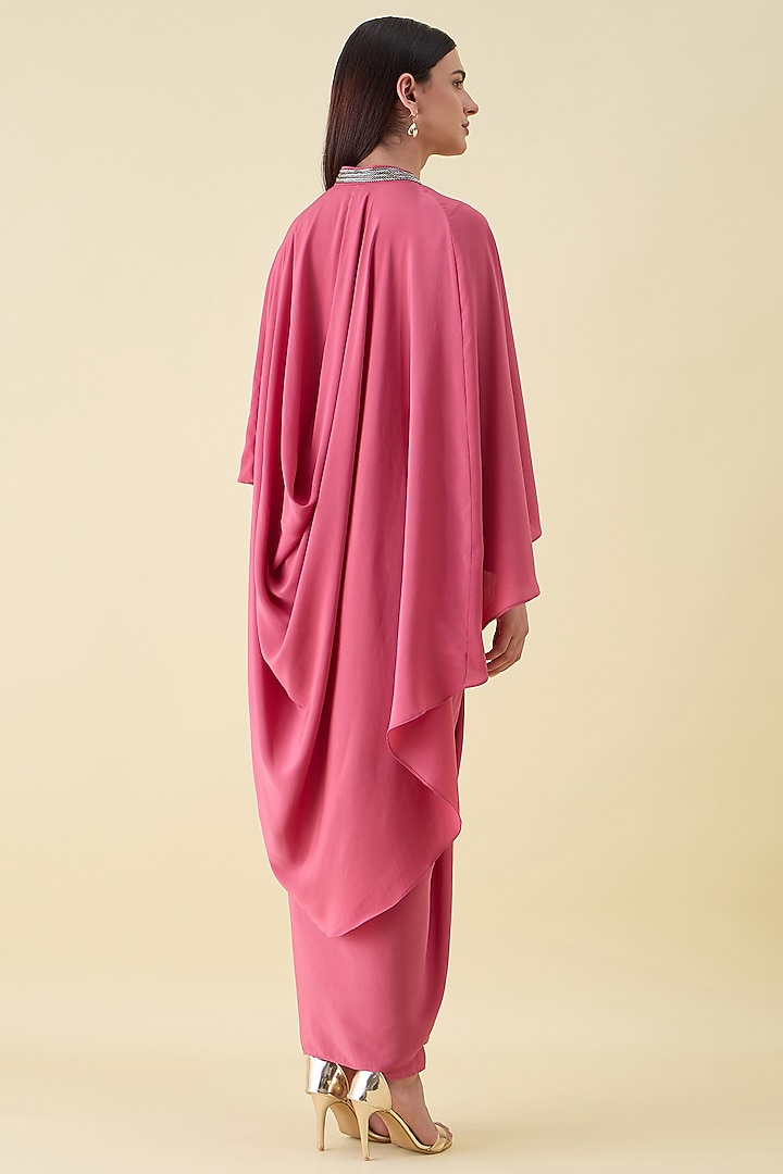 Pink Silk Crepe Metallic Embellished Draped Summer Dress by Aakaar at Pernia's Pop Up Shop