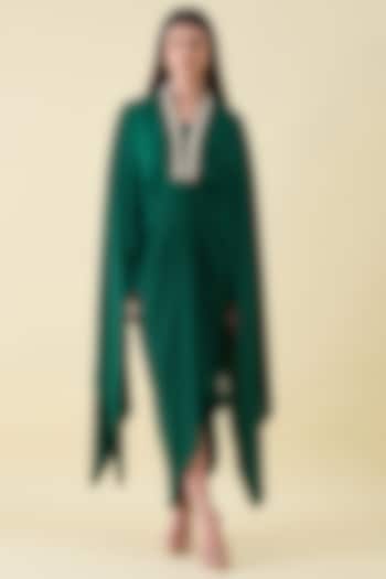 Emerald Silk Crepe Metallic Leather Embellished Draped Summer Dress by Aakaar at Pernia's Pop Up Shop