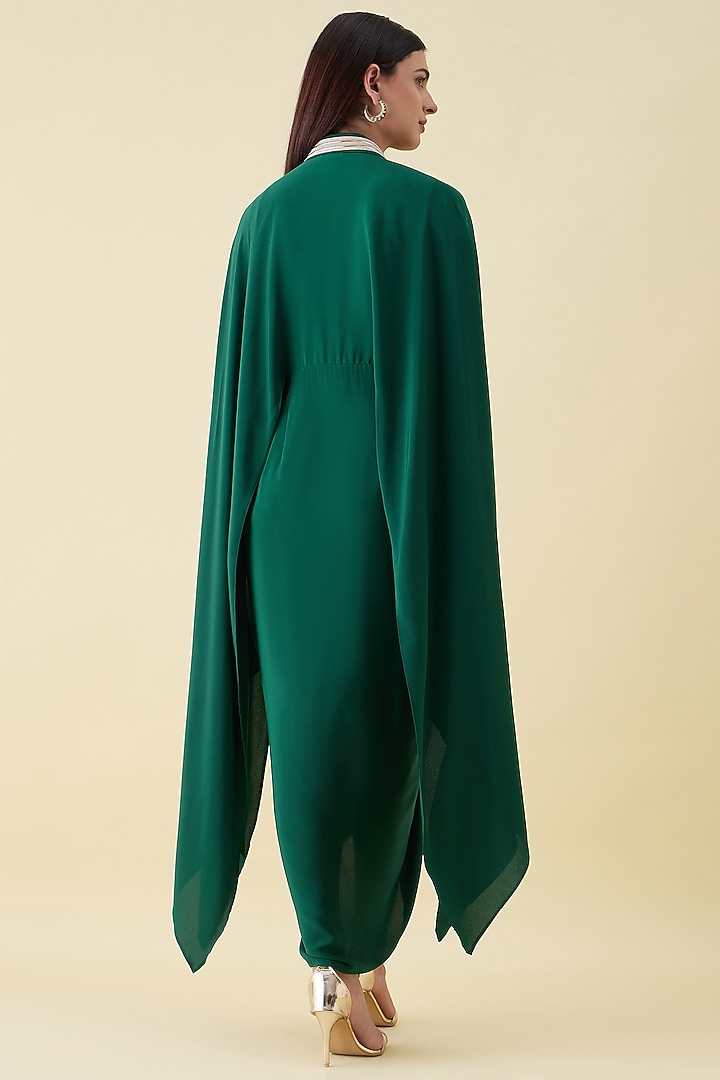 Emerald Silk Crepe Metallic Leather Embellished Draped Summer Dress by Aakaar at Pernia's Pop Up Shop