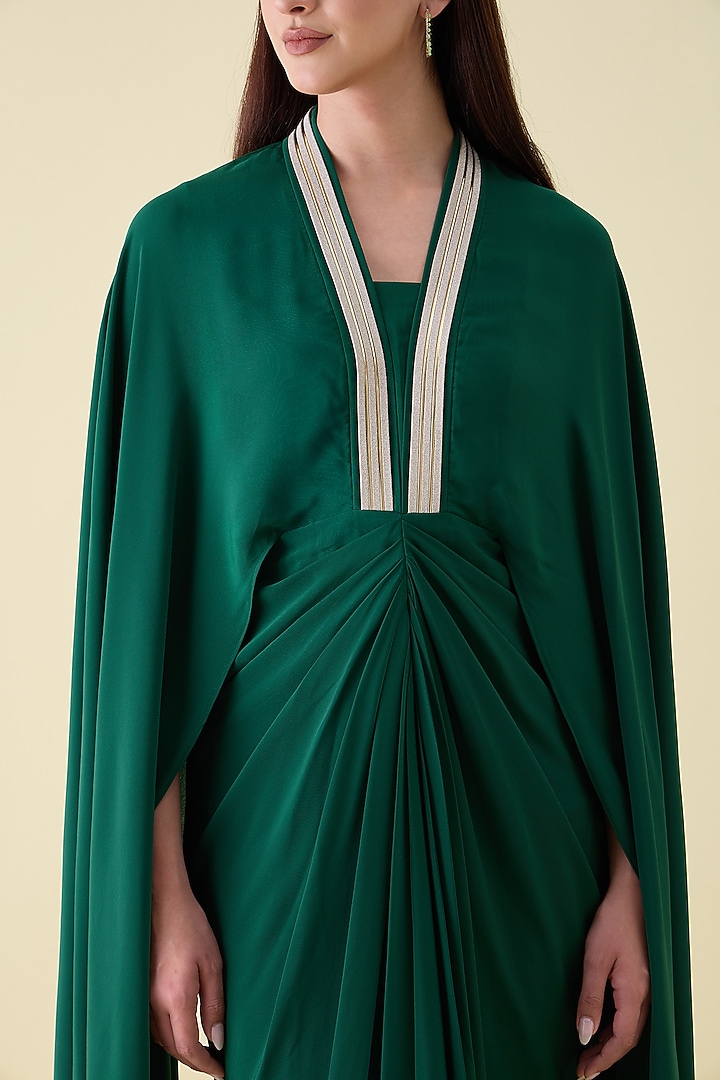 Emerald Silk Crepe Metallic Leather Embellished Draped Summer Dress by Aakaar at Pernia's Pop Up Shop