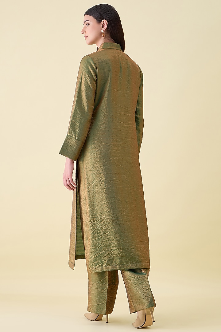 Fern Green Dual Silk Metallic Sequin Embellished Tunic Set by Aakaar at Pernia's Pop Up Shop