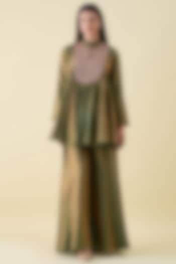 Fern Green Dual Silk Metallic Sequin Embellished Tunic Set by Aakaar at Pernia's Pop Up Shop