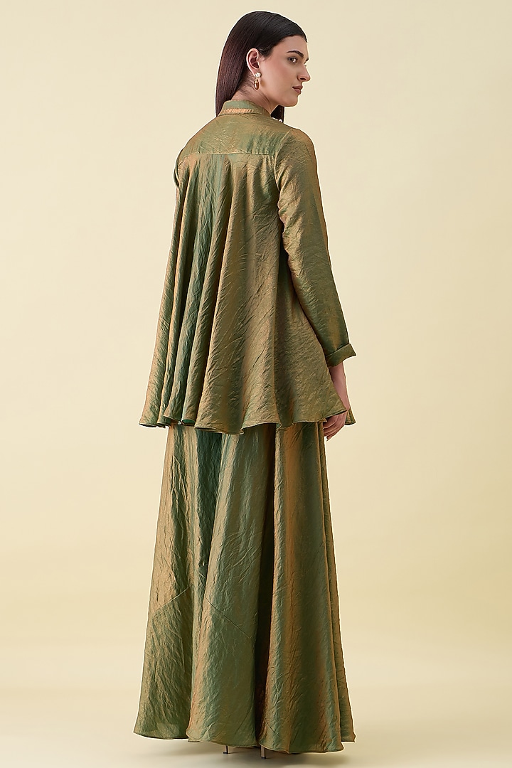 Fern Green Dual Silk Metallic Sequin Embellished Tunic Set by Aakaar at Pernia's Pop Up Shop