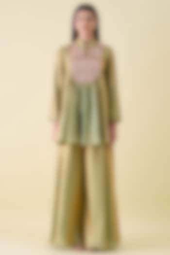Green Dual Silk Metallic Sequin Embellished Tunic Set by Aakaar at Pernia's Pop Up Shop