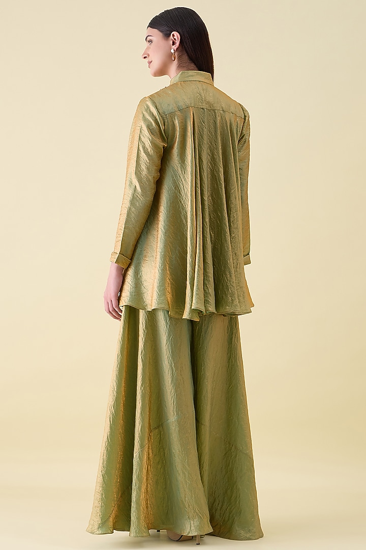 Green Dual Silk Metallic Sequin Embellished Tunic Set by Aakaar at Pernia's Pop Up Shop