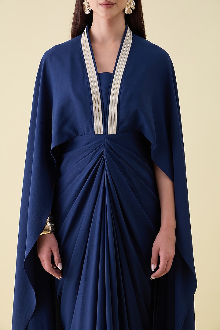 Navy Moss Crepe Metallic Leather Embellished Draped Summer Dress by Aakaar at Pernia's Pop Up Shop