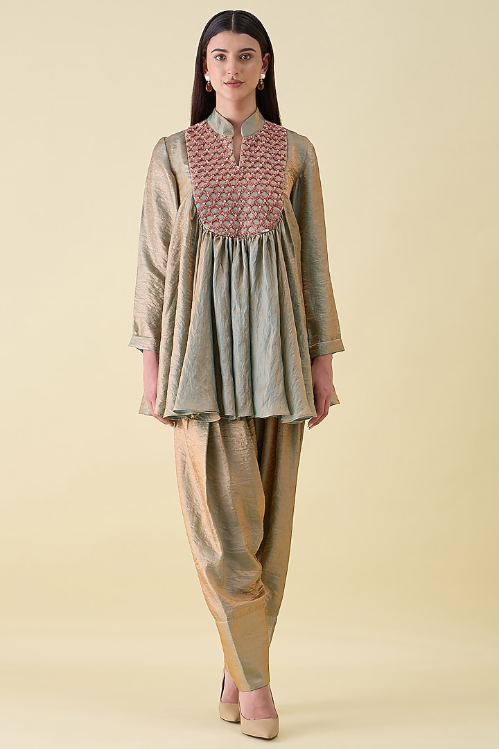 Fawn Dual Silk Embellished Tunic Set by Aakaar at Pernia's Pop Up Shop