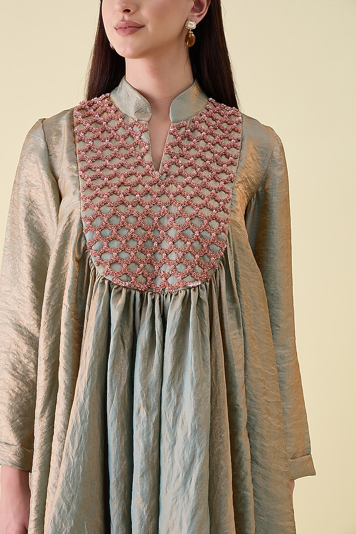 Fawn Dual Silk Embellished Tunic Set by Aakaar at Pernia's Pop Up Shop