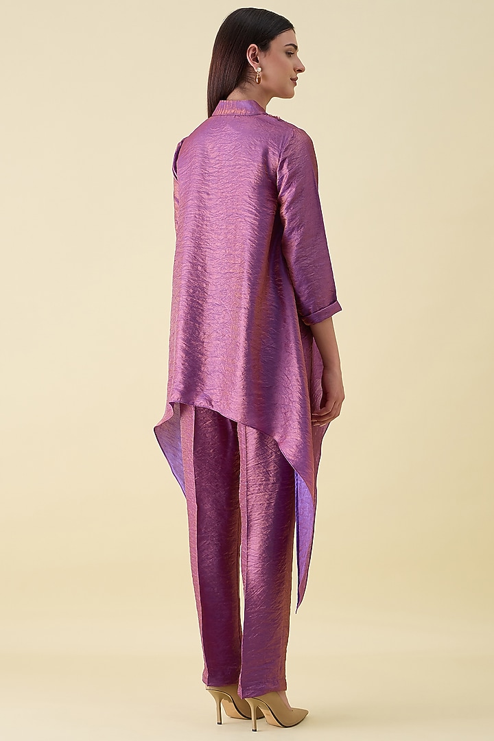 Purple Dual Silk Embellished Tunic Set by Aakaar at Pernia's Pop Up Shop