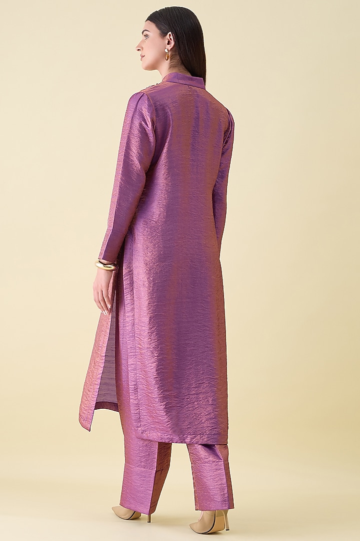 Purple Dual Silk Embellished Tunic Set by Aakaar at Pernia's Pop Up Shop