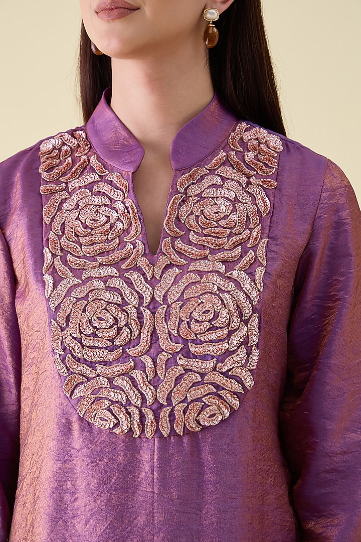Purple Dual Silk Embellished Tunic Set by Aakaar at Pernia's Pop Up Shop