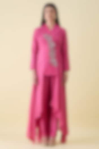 Pink Cotton Silk Floral Embroidered Tunic Set by Aakaar at Pernia's Pop Up Shop