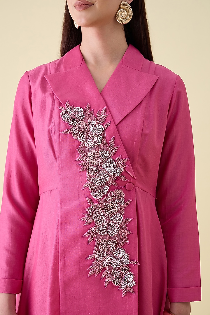 Pink Cotton Silk Floral Embroidered Tunic Set by Aakaar at Pernia's Pop Up Shop