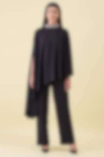 Black Moss Crepe Embellished Tunic Set by Aakaar at Pernia's Pop Up Shop