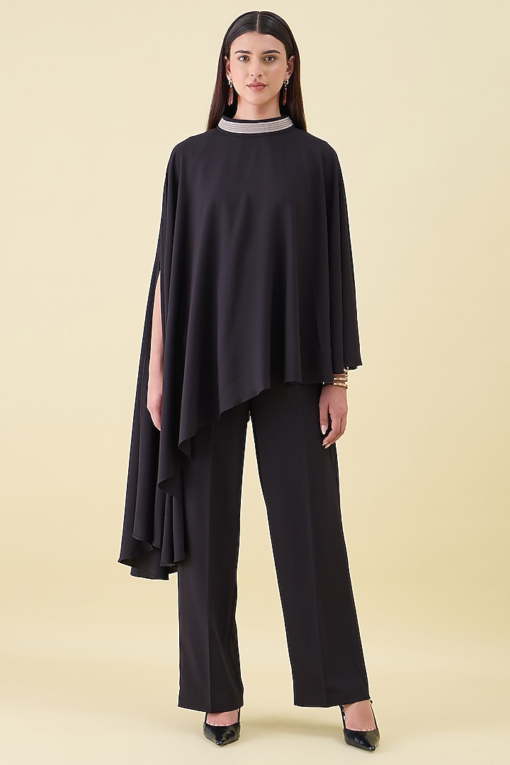 Black Moss Crepe Embellished Tunic Set by Aakaar at Pernia's Pop Up Shop