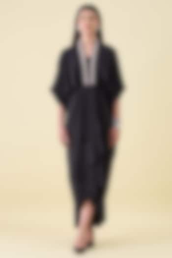 Black Moss Crepe Embellished Draped Summer Dress by Aakaar at Pernia's Pop Up Shop