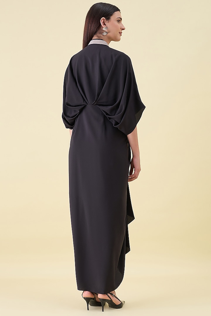 Black Moss Crepe Embellished Draped Summer Dress by Aakaar at Pernia's Pop Up Shop