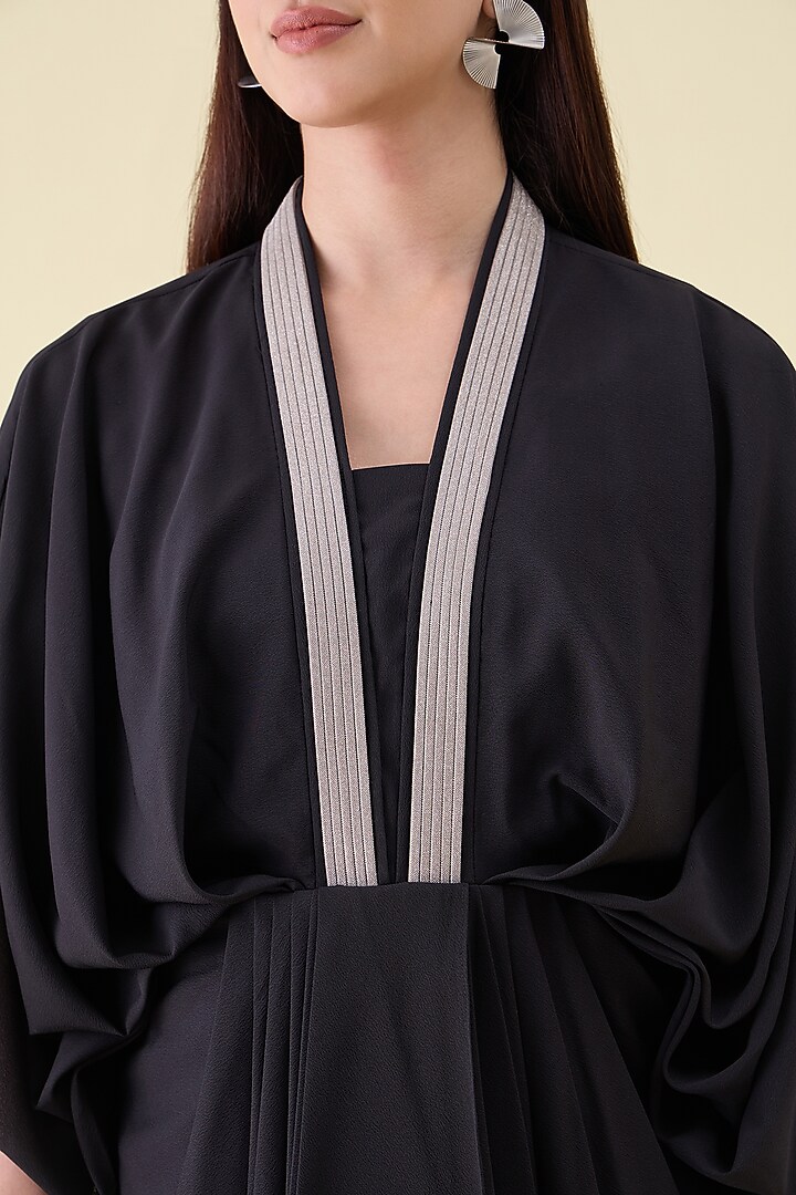 Black Moss Crepe Embellished Draped Summer Dress by Aakaar at Pernia's Pop Up Shop