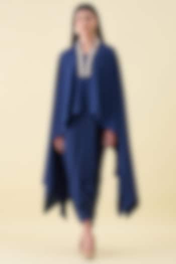 Navy Moss Crepe Skirt Set by Aakaar at Pernia's Pop Up Shop