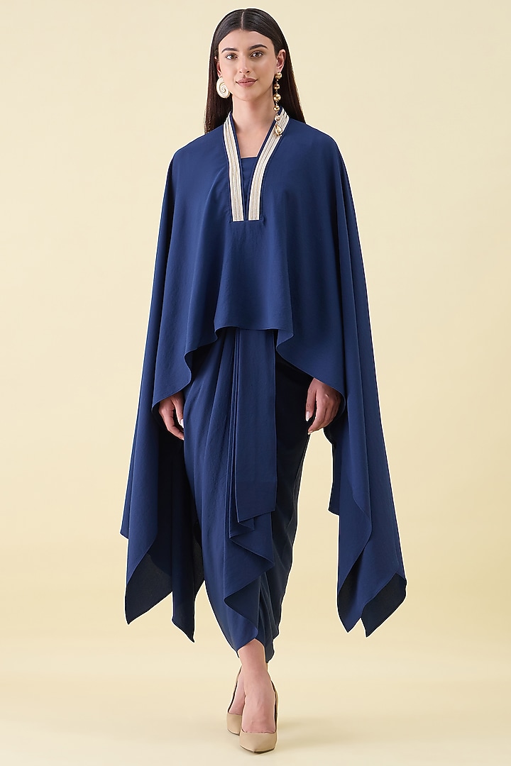 Navy Moss Crepe Skirt Set by Aakaar at Pernia's Pop Up Shop