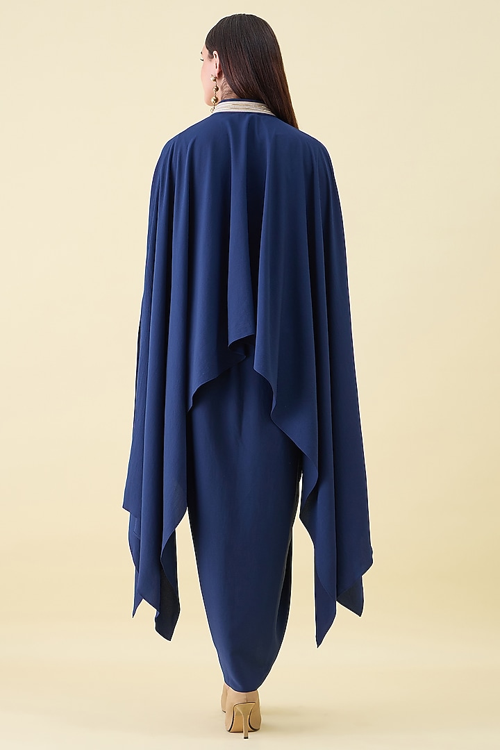 Navy Moss Crepe Skirt Set by Aakaar at Pernia's Pop Up Shop