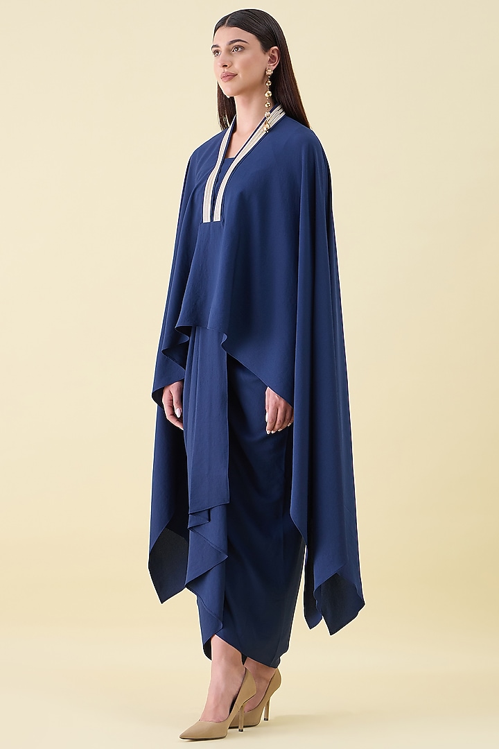 Navy Moss Crepe Skirt Set by Aakaar at Pernia's Pop Up Shop