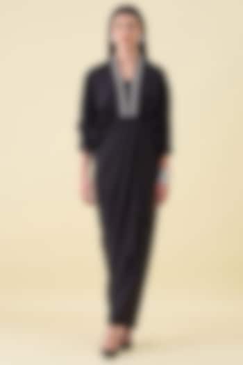 Black Moss Crepe Draped Summer Dress by Aakaar at Pernia's Pop Up Shop