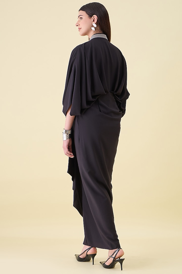 Black Moss Crepe Draped Summer Dress by Aakaar at Pernia's Pop Up Shop
