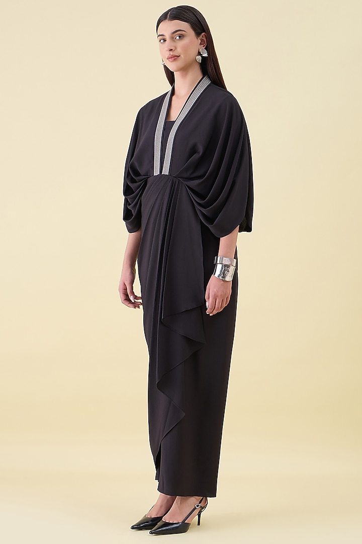 Black Moss Crepe Draped Summer Dress by Aakaar at Pernia's Pop Up Shop