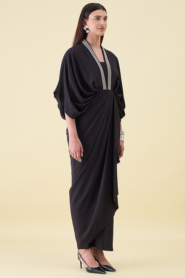 Black Moss Crepe Draped Summer Dress by Aakaar at Pernia's Pop Up Shop
