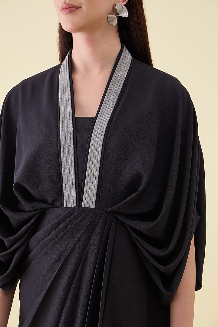 Black Moss Crepe Draped Summer Dress by Aakaar at Pernia's Pop Up Shop