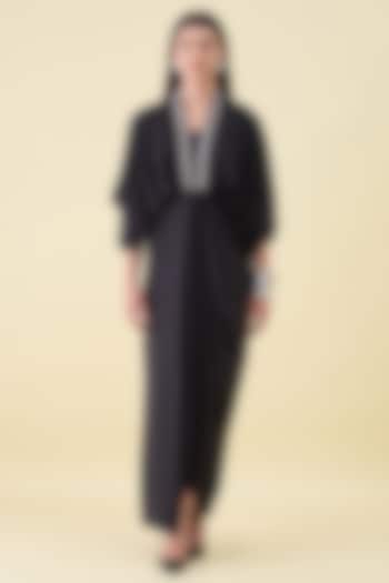 Black Moss Crepe Draped Summer Dress by Aakaar at Pernia's Pop Up Shop