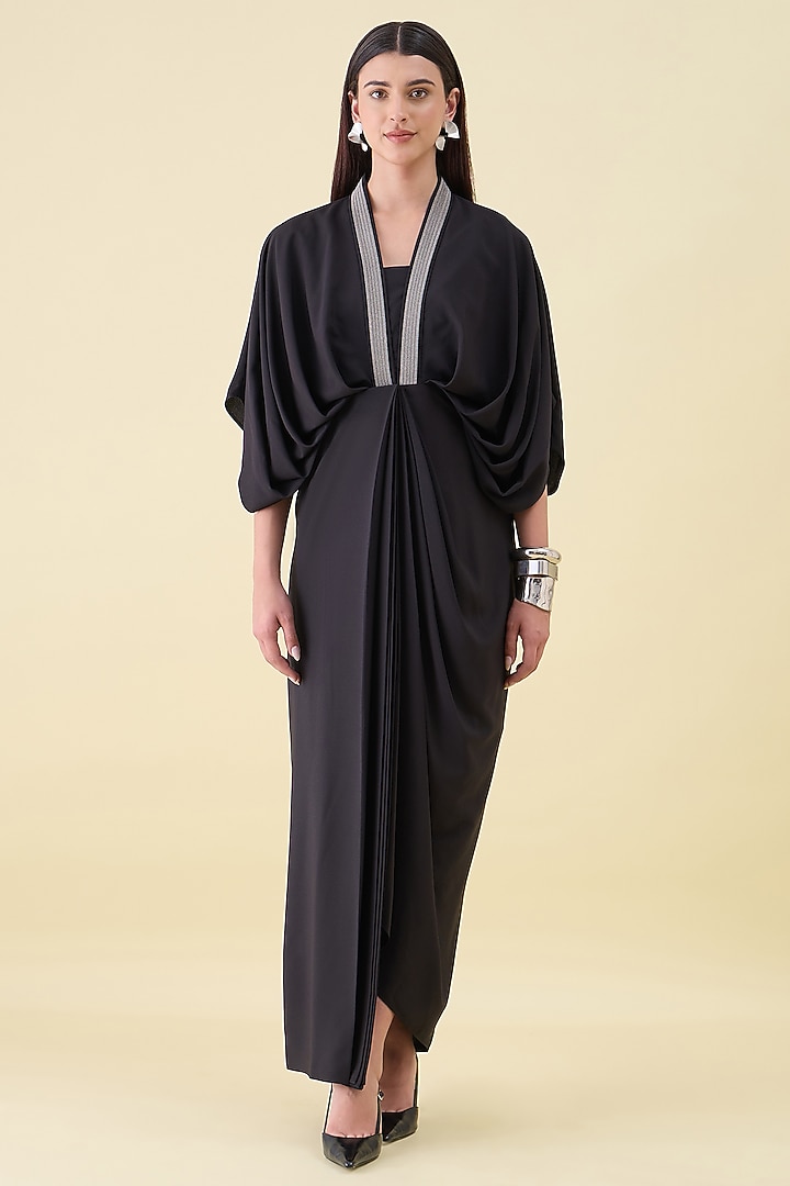 Black Moss Crepe Draped Summer Dress by Aakaar at Pernia's Pop Up Shop
