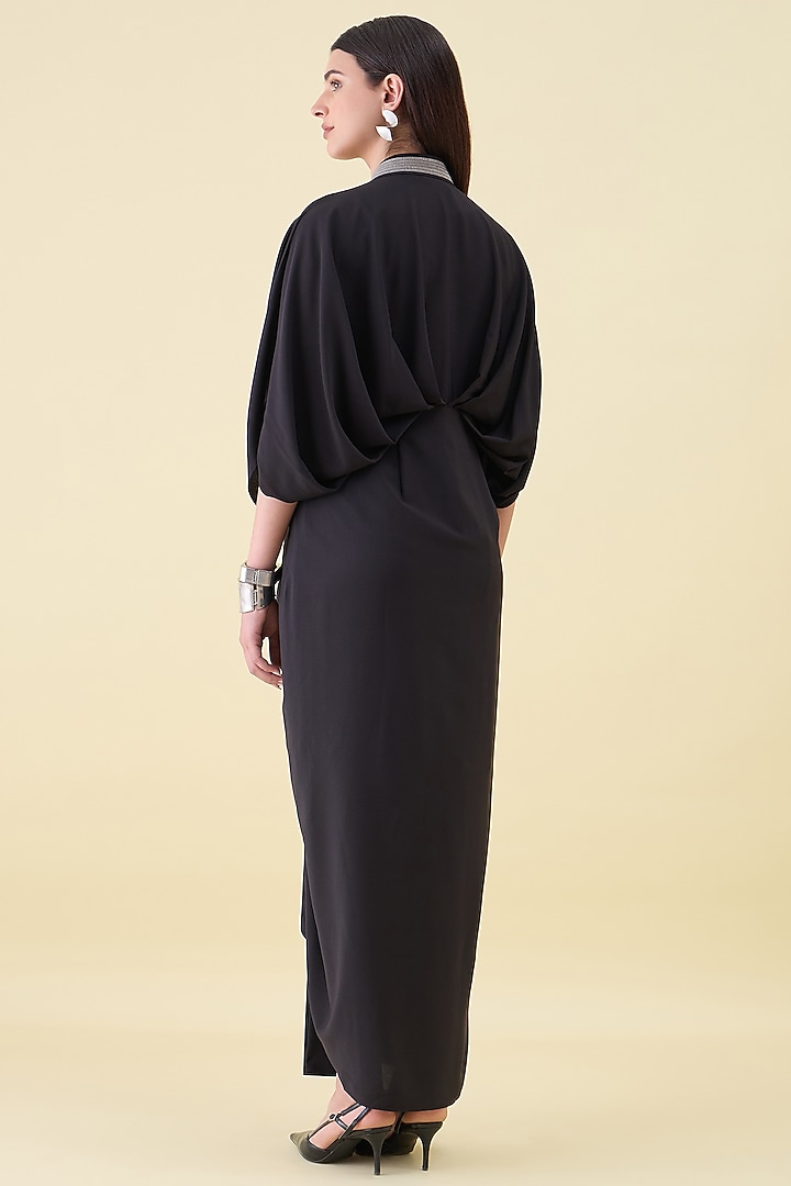 Black Moss Crepe Draped Summer Dress by Aakaar at Pernia's Pop Up Shop