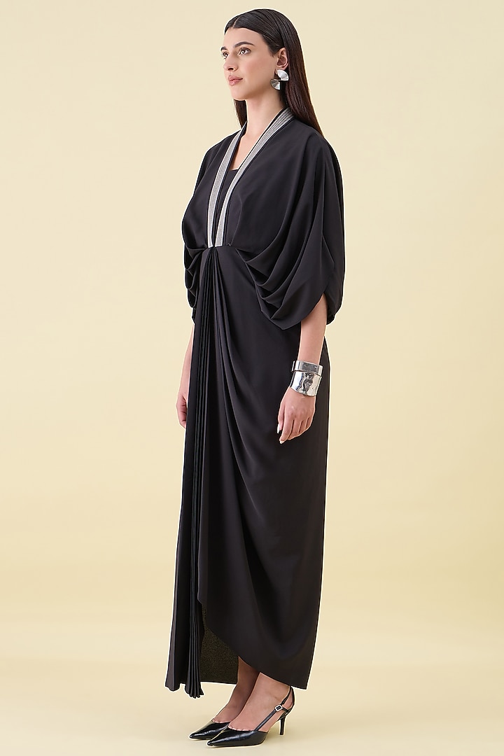 Black Moss Crepe Draped Summer Dress by Aakaar at Pernia's Pop Up Shop