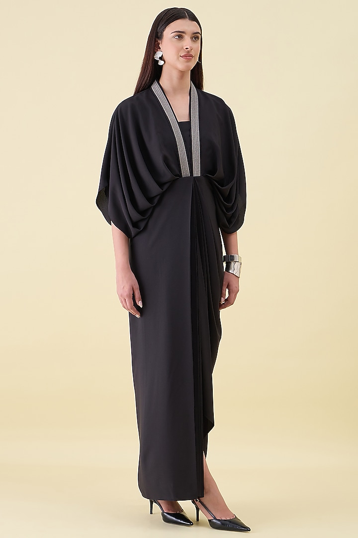 Black Moss Crepe Draped Summer Dress by Aakaar at Pernia's Pop Up Shop